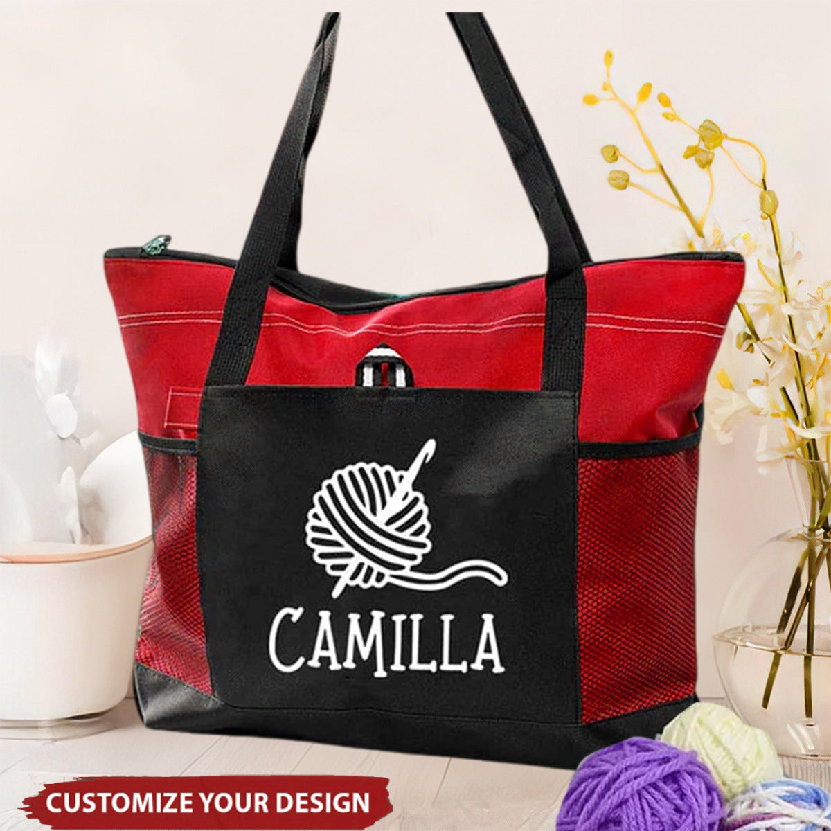 Personalized Knitted Design Large Mesh Tote Bag