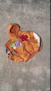 Vintage washed patch zipper hoodie