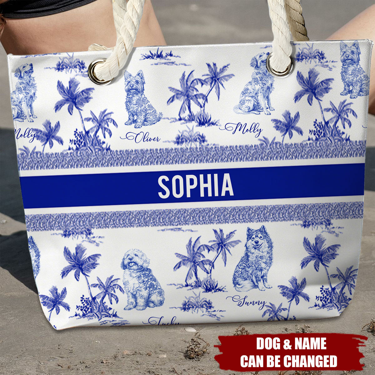 Dog Mom Toile De Jouy Summer French Style - Personalized Beach Bag