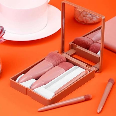 Easy-taken Travel Makeup Brush Set, COSHINE 5pcs Mini Complete Function Cosmetic Brushes Kit (5pcs with holder)