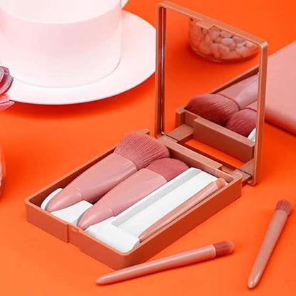 Easy-taken Travel Makeup Brush Set, COSHINE 5pcs Mini Complete Function Cosmetic Brushes Kit (5pcs with holder)