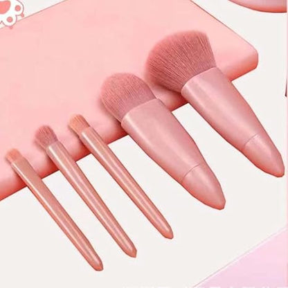 Easy-taken Travel Makeup Brush Set, COSHINE 5pcs Mini Complete Function Cosmetic Brushes Kit (5pcs with holder)