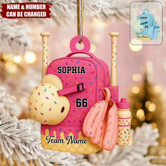 3D Effect Ice Cream Drip Sprinkles Baseball Softball Bag Backpack - Personalized Acrylic Ornament