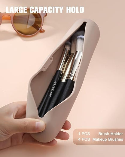 Large Travel Makeup Brush Holder with 4Pcs Makeup Brushes