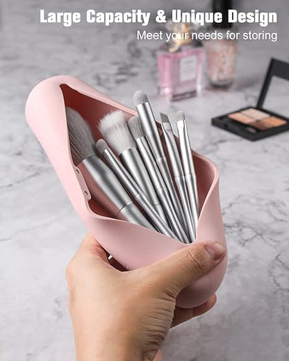 Large Travel Makeup Brush Holder with 4Pcs Makeup Brushes