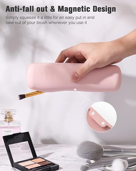 Large Travel Makeup Brush Holder with 4Pcs Makeup Brushes