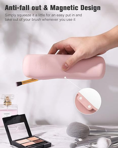 Large Travel Makeup Brush Holder with 4Pcs Makeup Brushes