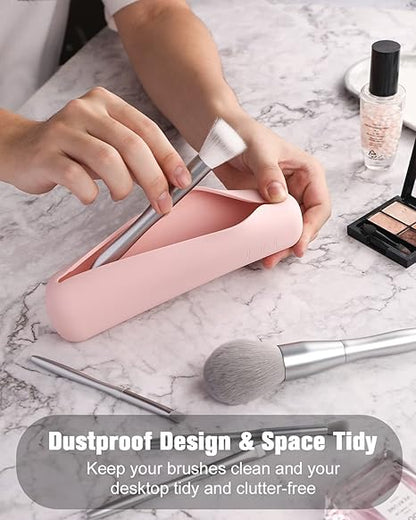 Large Travel Makeup Brush Holder with 4Pcs Makeup Brushes