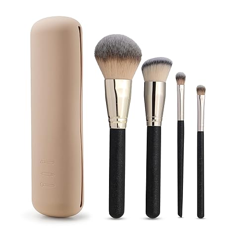Large Travel Makeup Brush Holder with 4Pcs Makeup Brushes