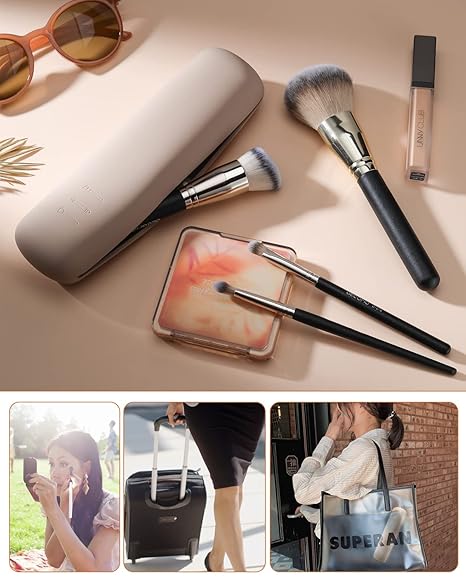 Large Travel Makeup Brush Holder with 4Pcs Makeup Brushes