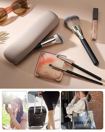 Large Travel Makeup Brush Holder with 4Pcs Makeup Brushes