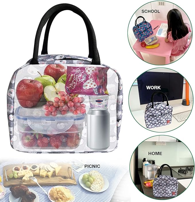 Waterproof Insulated Reusable Lunch Bag Food Drinks Container with Front Padded Pocket Double Zippers For Kids Men Women Work School Picnic