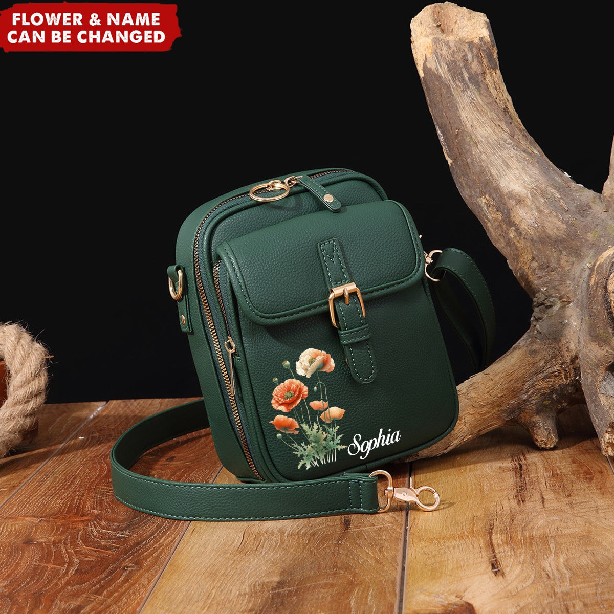 Personalized Birthday Flower Anti-Theft Purse Crossbody Leather Bag