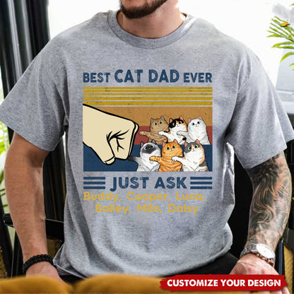 Father's Day 2025 Gift for Cat Dads - Personalized Cat Fist Bump T-Shirt