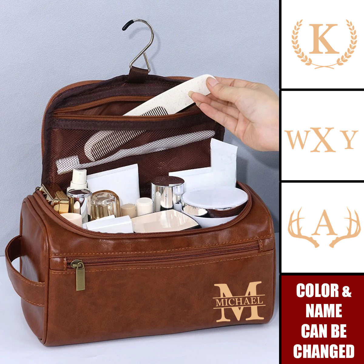 Vintage Monogram - Personalized Leather Toiletry Bag
