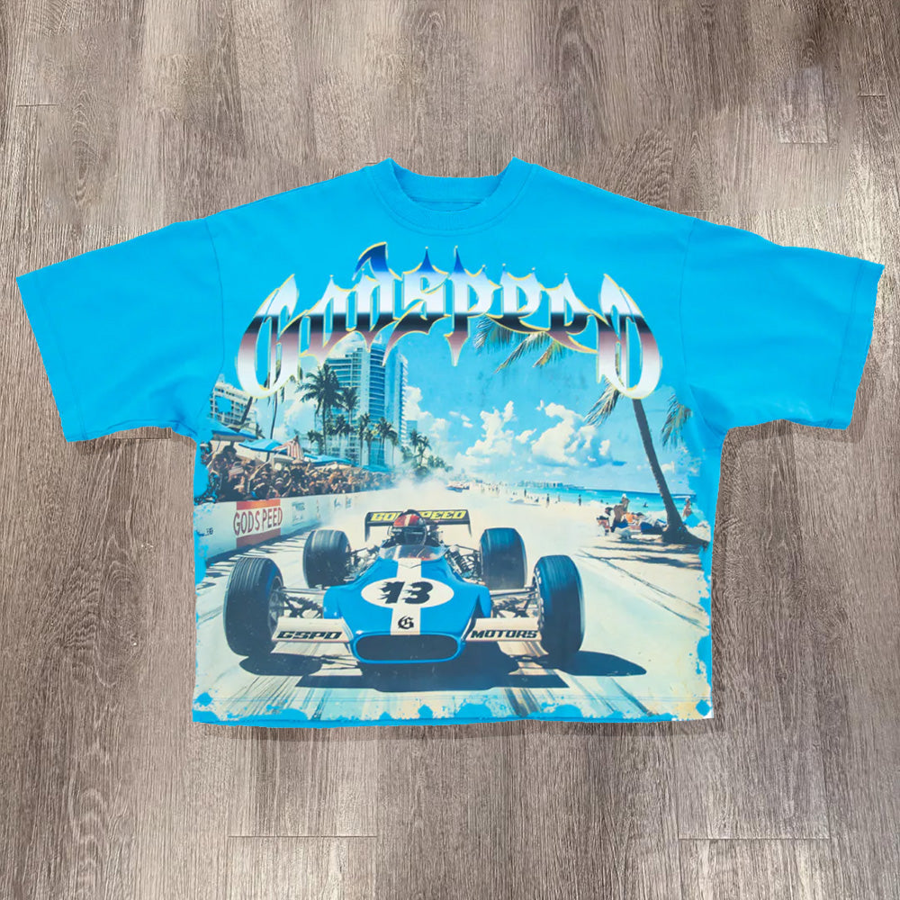 Fashion Racing Print Short Sleeve T-Shirt